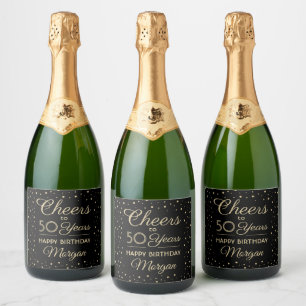 ANY Birthday Cheers Elegant Black & Gold Confetti Schaumweinetikett