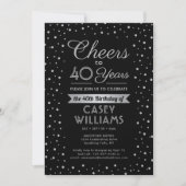 ANY Birthday Cheers Elegant Confetti Black Einladung (Vorderseite)