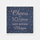 ANY Birthday Cheers Navy Blue & Pink Glitter Party Serviette (Vorderseite)