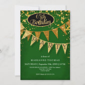 Any Birthday Emerald Gold Pennant Banner Confetti Einladung (Vorderseite)