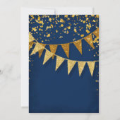 Any Birthday Navy Blue Pennant Banner Confetti Einladung (Rückseite)