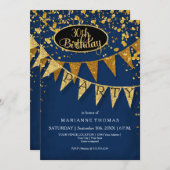 Any Birthday Navy Blue Pennant Banner Confetti Einladung (Vorne/Hinten)