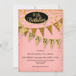 Any Birthday Pink and Gold Pennant Banner Confetti Einladung