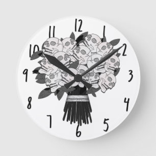 Any color* Bouquet of Skull Roses Black & White Runde Wanduhr