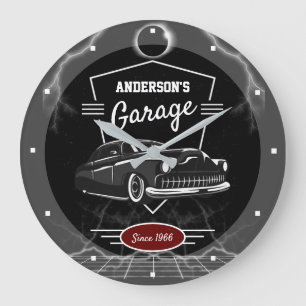 Any Name Garage Crest Vintage Lead Sled Auto Große Wanduhr