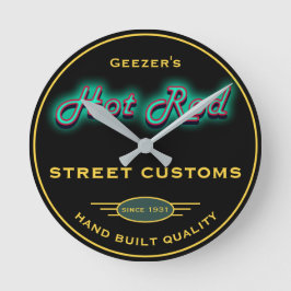 Any Name Hot Rod Street Customs Any Date - Runde Wanduhr