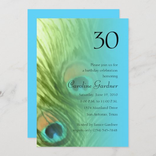 Any Number Birthday Peacock Fantasy Set 1105 Einladung (Vorne/Hinten)