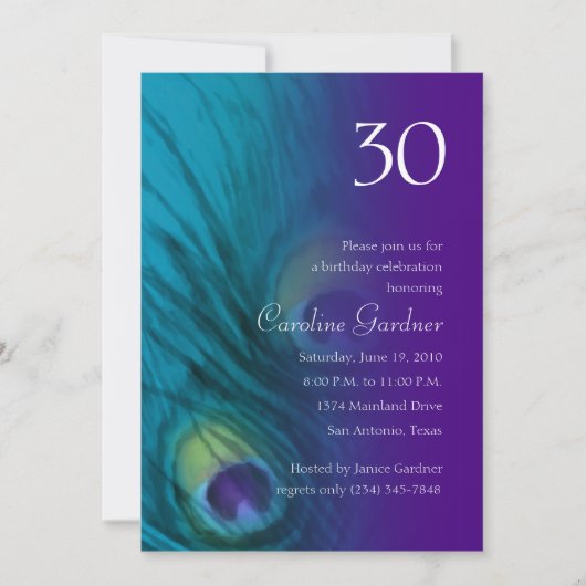 Any Number Birthday Peacock Fantasy Set 1110 Einladung (Vorderseite)