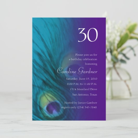 Any Number Birthday Peacock Fantasy Set 1110 Einladung (Stehend Vorderseite)