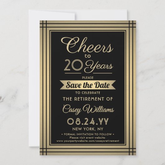 ANY Number Retirement Party Cheers Black and Gold Save The Date (Vorderseite)
