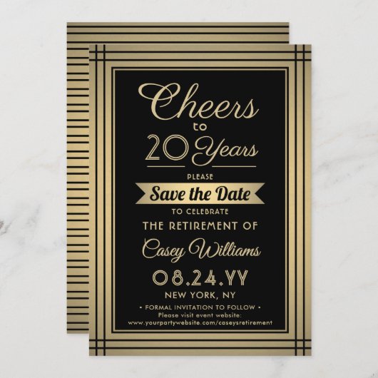 ANY Number Retirement Party Cheers Black and Gold Save The Date (Vorne/Hinten)