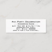 Any Party Time Celebration Hand Out Or Mail Invite Mini Visitenkarte (Rückseite)