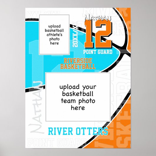 ANY team colors basketball team + athlete photo Poster (Vorne)