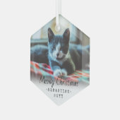Any Text MeowChristmas Cat Simple Hexagon Foto Ornament Aus Glas (Vorderseite Links)