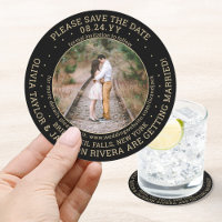 Any Text Wedding Save the Date Photo Black & Gold