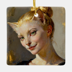 „Anya, äußerst zufrieden“ – Eine feminine Katze Keramikornament