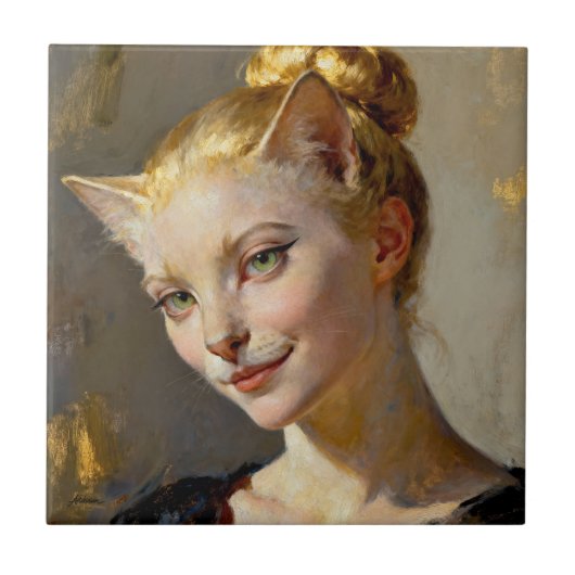 “Anya, Meticulously Content” – A Feminine Feline Fliese (Vorderseite)