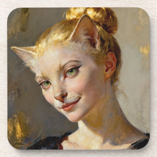 “Anya, Meticulously Content” – A Feminine Feline Getränkeuntersetzer (Vorderseite)
