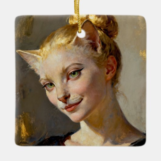 “Anya, Meticulously Content” – A Feminine Feline  Keramikornament (Vorderseite)