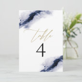 ANYA| Navy Blue Watercolor Gold Tischnummer (Stehend Vorderseite)