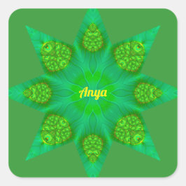 ANYA ~WOW! Octagonal Green Star Fraktal Design ~ Quadratischer Aufkleber