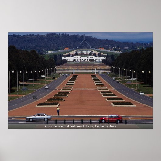 Anzac Parade and Parliament House, Canberra, Austr Poster (Vorne)
