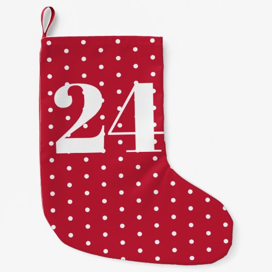 Anzahl | Advent Calendar Rote und weiße Polka Punk Kleiner Weihnachtsstrumpf (Vorderseite)