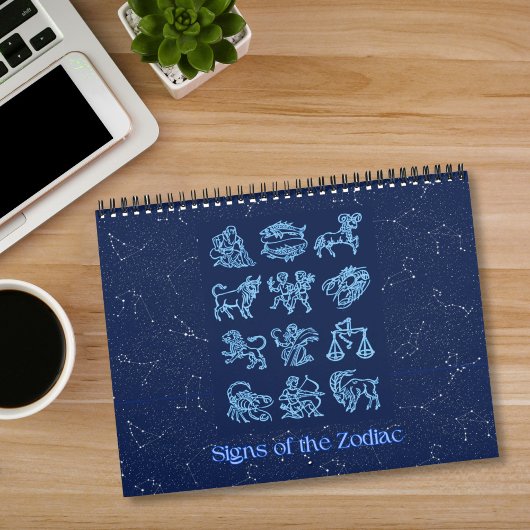 Anzeichen des Zodiac auf Midnight Blue Kalender