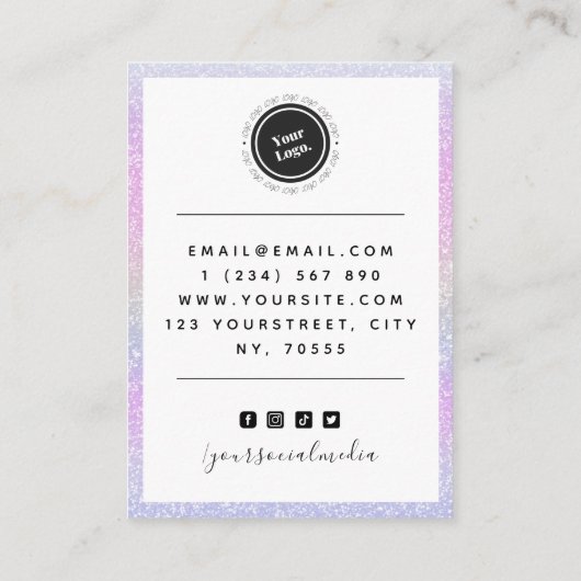 Anzeige der niedlichen und Funkelnd Einhornröhrche Visitenkarte (Rückseite)