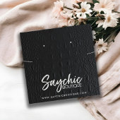 ANZEIGE DER SCHWARZEN LEDERTEXTURE-SCHALTFLÄCHE QUADRATISCHE VISITENKARTE