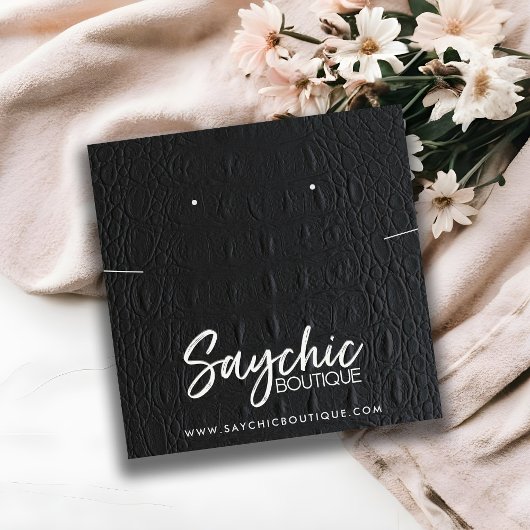 ANZEIGE DER SCHWARZEN LEDERTEXTURE-SCHALTFLÄCHE QUADRATISCHE VISITENKARTE