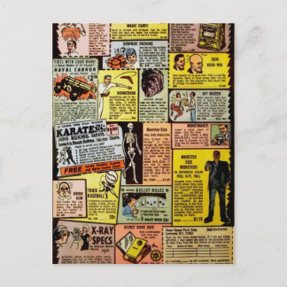 Anzeige für die Bestellung von Vintagen Comicen Postkarte