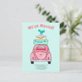 Anzeige für die Bewegung von Mini-Koffern Ankündigungspostkarte (Stehend Vorderseite)