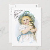 Anzeigenschild Viktorianisches Mädchen mit Kätzche Postkarte (Vorne/Hinten)