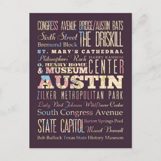 Anziehungskräfte u. berühmte Orte von Austin, Postkarte (Vorderseite)