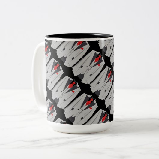 Anzug aus Grau und Rote Krawatte Tasse (Vorderseite Links)