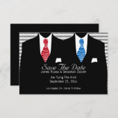 Anzug Blue Red Krawatte Save the Date Hochzeit (Vorne/Hinten)