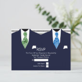Anzug Green Blue Krawatte Gay Wedding RSVP V3 Karte (Stehend Vorderseite)