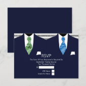 Anzug Green Blue Krawatte Gay Wedding RSVP V3 Karte (Vorne/Hinten)