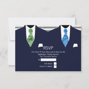 Anzug Green Blue Krawatte Gay Wedding RSVP V3 Karte