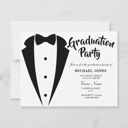 Anzug & Krawatte Boys Mens Graduation Party Einlad Einladung (Vorderseite)