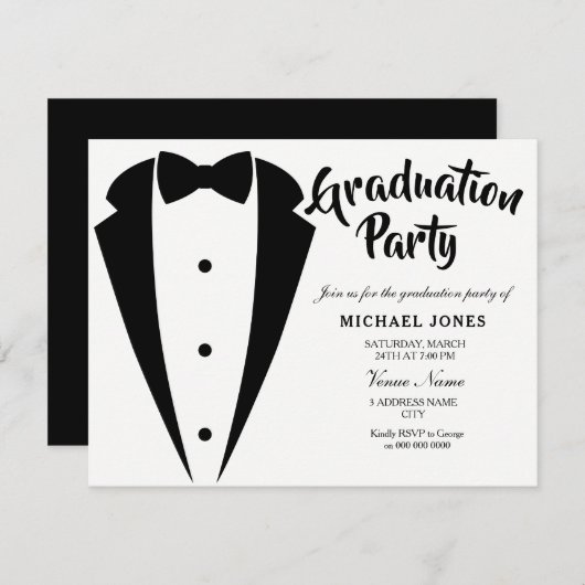 Anzug & Krawatte Boys Mens Graduation Party Einlad Einladung (Vorne/Hinten)