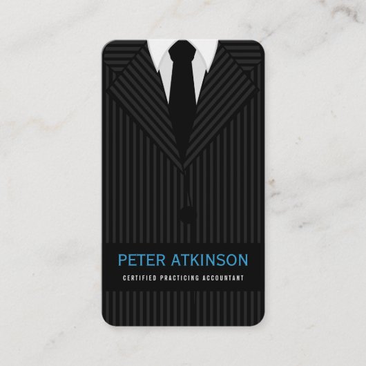 Anzug mit schwarzem und grauem Pinstripe Vertical Visitenkarte (Vorderseite)