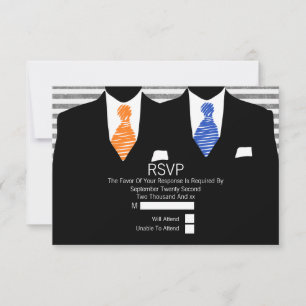 Anzug Orange Blue Krawatte Gay Wedding RSVP Karte