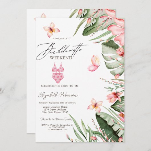 Anzug Palm Butterfets Junggeselinnen-Abschied Einladung (Vorne/Hinten)