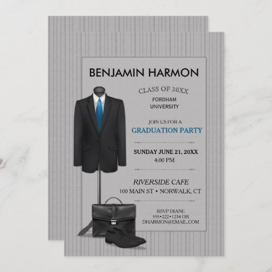 Anzug Pinstripe Masculine Business Abschluss Einladung (Vorne/Hinten)