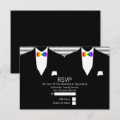 Anzug Rainbow Bow Krawatte Gay Wedding RSVP Karte (Vorne/Hinten)