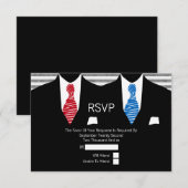 Anzug Red Blue Krawatte Gay Wedding RSVP Karte (Vorne/Hinten)