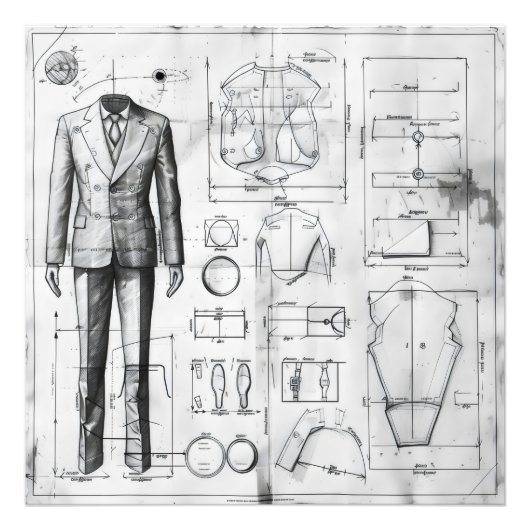 Anzug Retro Blueprint Fotodruck (Vorne)