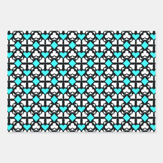 Anzug-Symbole rot, Aquamarin, schwarz und weiß - v Geschenkpapier Set (Vorderseite 3)